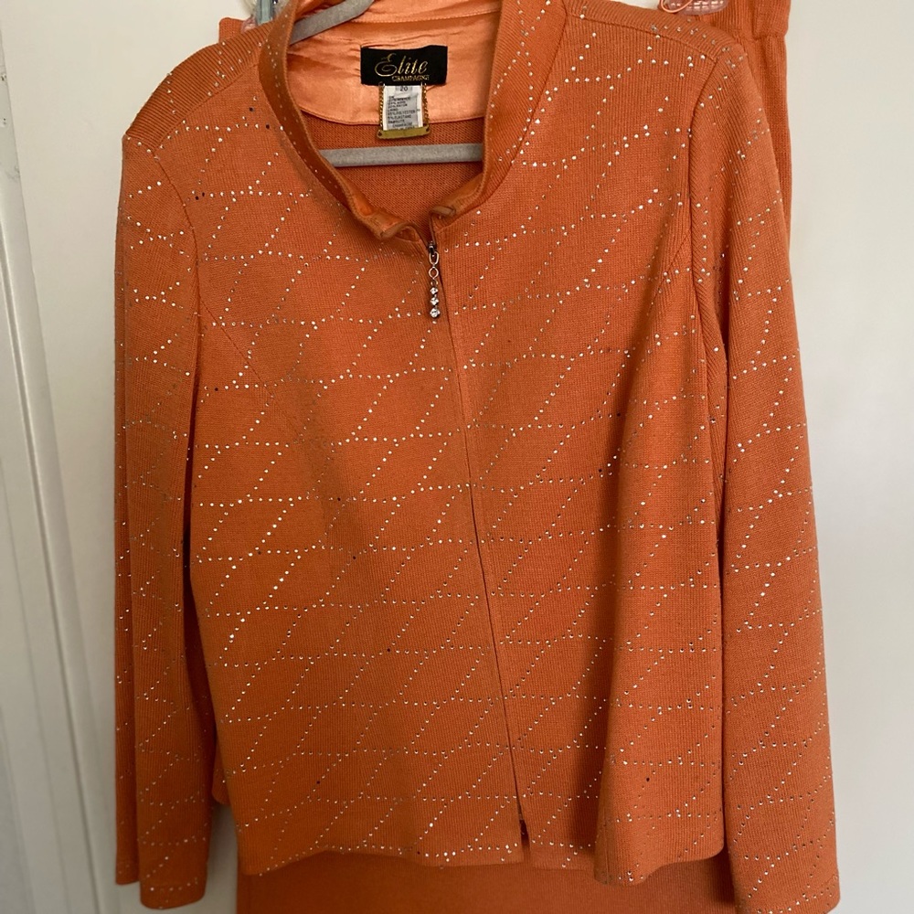 Orange rhinestone Knit Suit